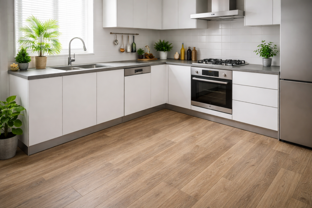 キッチン床施工 フロアタイル 遮音下地