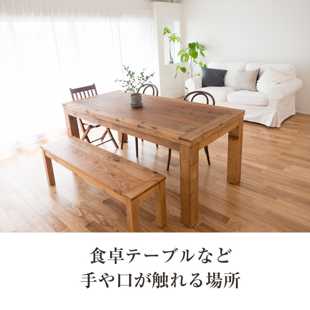 食卓テーブルまど手や口が触れる場所
